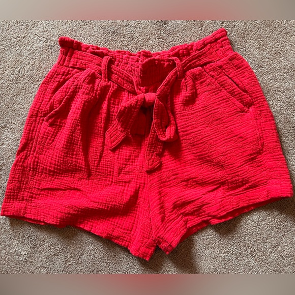 Knox Rose Women's Paperbag Shorts - Mid-Rise Olive Green Elastic Waist With Tie Belt